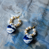 Bohemian Indigo Pearl Textile Earrings