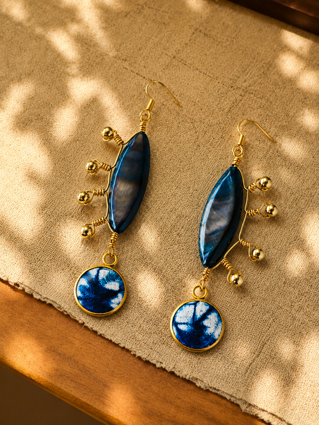 Indigo Shell Wire-Wrapped Statement Earrings