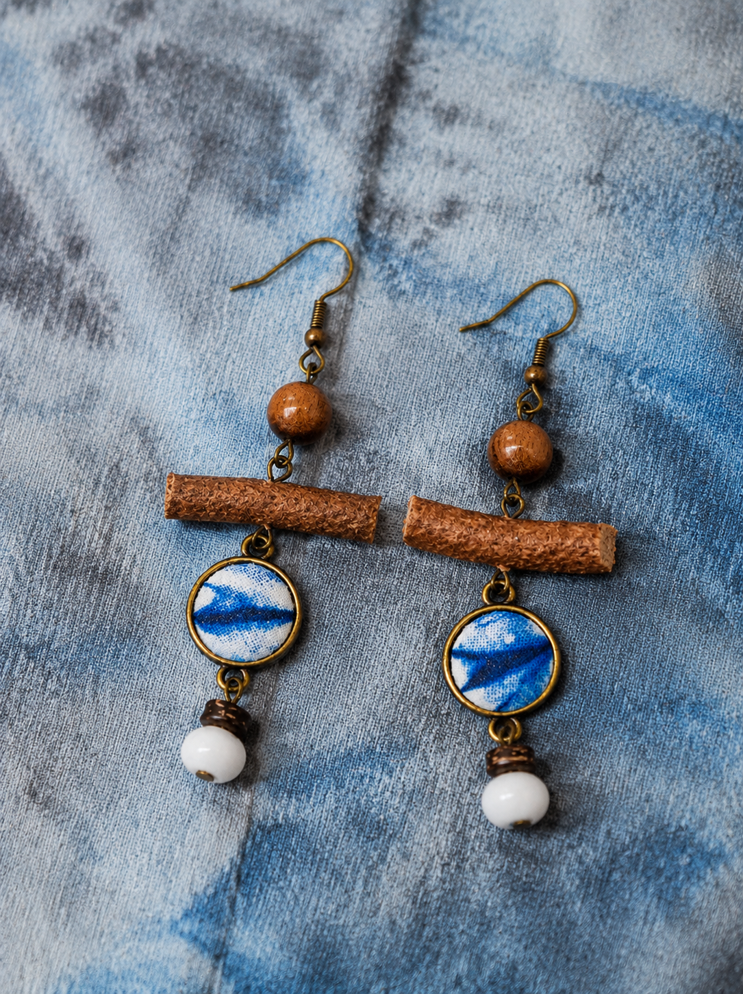 Tribal Indigo Textile Drop Earrings