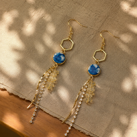 Indigo Gemstone Crystal Tassel Earrings
