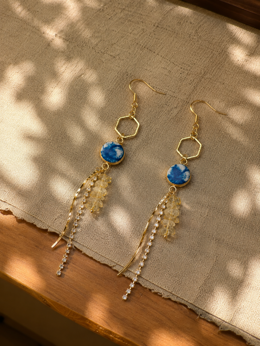 Indigo Gemstone Crystal Tassel Earrings