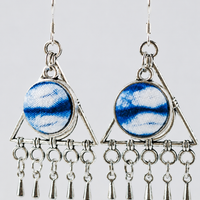 Indigo Triangle Tassel Statement Earrings