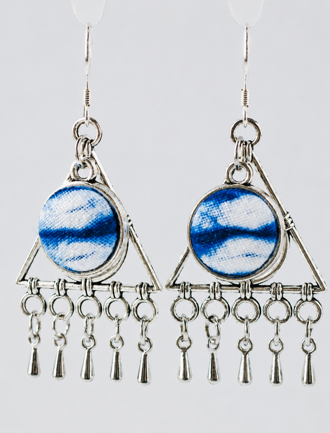Indigo Triangle Tassel Statement Earrings