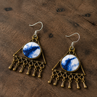Indigo Triangle Tassel Statement Earrings